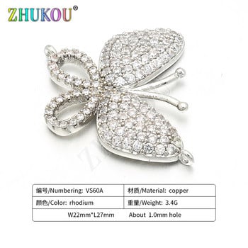 22*27mm Χειροποίητο ορείχαλκο Cubic Zirconia Butterfly Charms Σύνδεσμοι DIY κοσμήματα βραχιόλι κολιέ κατασκευή, μοντέλο: VS60