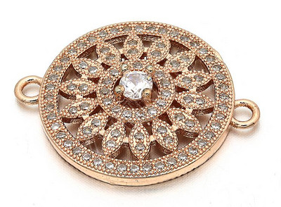 Conector de flori din alamă cu zirconiu cubic de 21 mm pentru realizarea de bijuterii, brățări, colier, model: VS10