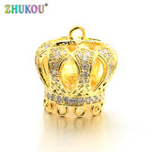 15*16mm ορειχάλκινο υψηλής ποιότητας Micro Pave Zircon Crown Tassel Cap Pendant Charms, Τρύπα: 1,5mm, Μοντέλο: VM18