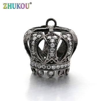 15*16mm ορειχάλκινο υψηλής ποιότητας Micro Pave Zircon Crown Tassel Cap Pendant Charms, Τρύπα: 1,5mm, Μοντέλο: VM18