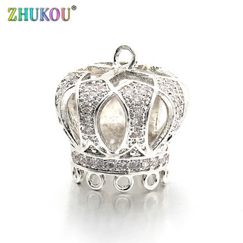 15*16mm ορειχάλκινο υψηλής ποιότητας Micro Pave Zircon Crown Tassel Cap Pendant Charms, Τρύπα: 1,5mm, Μοντέλο: VM18