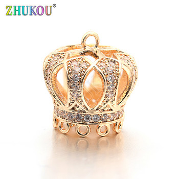 15*16mm ορειχάλκινο υψηλής ποιότητας Micro Pave Zircon Crown Tassel Cap Pendant Charms, Τρύπα: 1,5mm, Μοντέλο: VM18