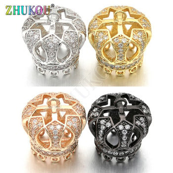 15*16mm ορειχάλκινο υψηλής ποιότητας Micro Pave Zircon Crown Tassel Cap Pendant Charms, Τρύπα: 1,5mm, Μοντέλο: VM18