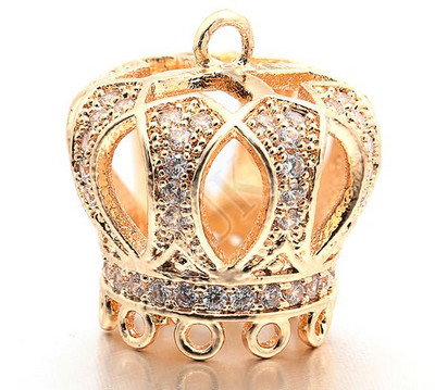 15*16mm ορειχάλκινο υψηλής ποιότητας Micro Pave Zircon Crown Tassel Cap Pendant Charms, Τρύπα: 1,5mm, Μοντέλο: VM18