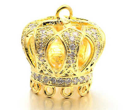 15*16mm ορειχάλκινο υψηλής ποιότητας Micro Pave Zircon Crown Tassel Cap Pendant Charms, Τρύπα: 1,5mm, Μοντέλο: VM18