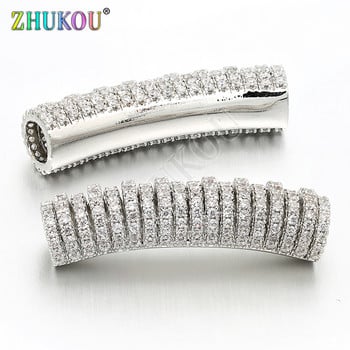 8*33 χιλιοστά ορείχαλκος κυβικό ζιρκονία Long Curved Tube Spacer Beads DIY Κοσμήματα Βραχιόλι Κατασκευή κολιέ, τρύπα: 5 χιλιοστά, Μοντέλο: VW7