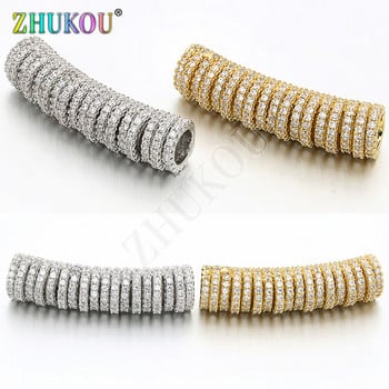 8*33 χιλιοστά ορείχαλκος κυβικό ζιρκονία Long Curved Tube Spacer Beads DIY Κοσμήματα Βραχιόλι Κατασκευή κολιέ, τρύπα: 5 χιλιοστά, Μοντέλο: VW7