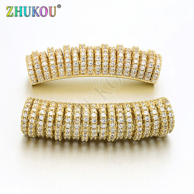 8*33 χιλιοστά ορείχαλκος κυβικό ζιρκονία Long Curved Tube Spacer Beads DIY Κοσμήματα Βραχιόλι Κατασκευή κολιέ, τρύπα: 5 χιλιοστά, Μοντέλο: VW7