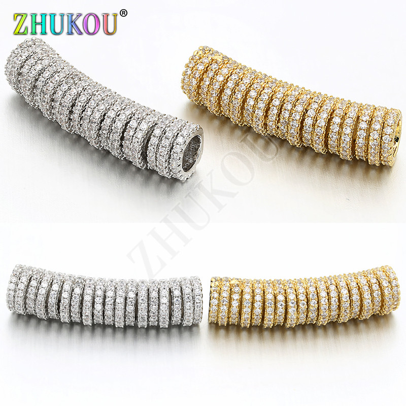 8*33 χιλιοστά ορείχαλκος κυβικό ζιρκονία Long Curved Tube Spacer Beads DIY Κοσμήματα Βραχιόλι Κατασκευή κολιέ, τρύπα: 5 χιλιοστά, Μοντέλο: VW7