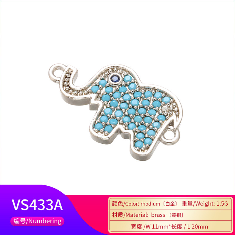 ZHUKOU 11x20mm Προτεινόμενος μπλε κρυστάλλινος ορειχάλκινος σύνδεσμος ελέφαντα για γυναικεία κολιέ σκουλαρίκια κοσμήματα αξεσουάρ μοντέλο: VS433