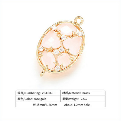 ZHUKOU 15 * 26 mm sárgaréz cirkónium kristály csatlakozók barkács ékszer lelet kiegészítők, modell: VS332 furat: 1,2 mm