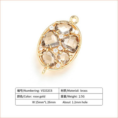 ZHUKOU 15 * 26 mm sárgaréz cirkónium kristály csatlakozók barkács ékszer lelet kiegészítők, modell: VS332 furat: 1,2 mm