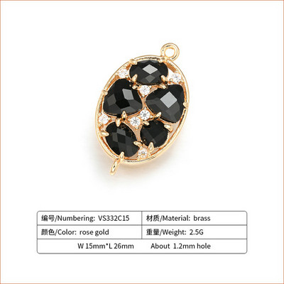 ZHUKOU 15 * 26 mm sárgaréz cirkónium kristály csatlakozók barkács ékszer lelet kiegészítők, modell: VS332 furat: 1,2 mm