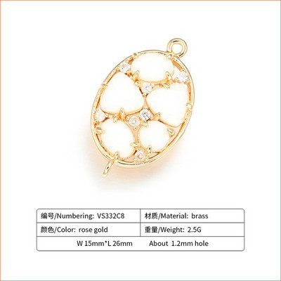 ZHUKOU 15 * 26 mm sárgaréz cirkónium kristály csatlakozók barkács ékszer lelet kiegészítők, modell: VS332 furat: 1,2 mm