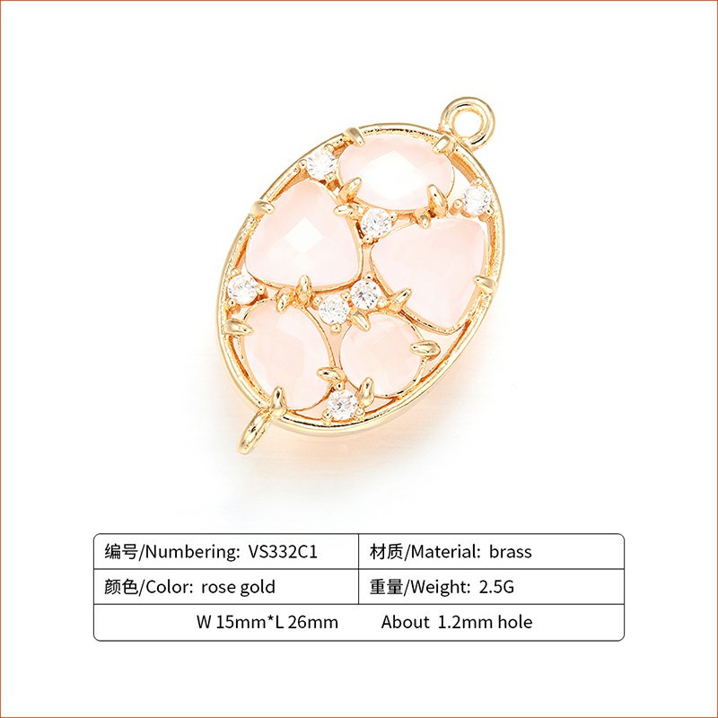 ZHUKOU 15 * 26 mm sárgaréz cirkónium kristály csatlakozók barkács ékszer lelet kiegészítők, modell: VS332 furat: 1,2 mm