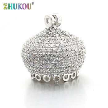 21*21mm Ορειχάλκινο υψηλής ποιότητας Cubic Zirconia Crown Tassel Caps Diy Jewelry Findings Accessories, Τρύπα: 1mm, Μοντέλο:VM22