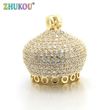 21*21mm Ορειχάλκινο υψηλής ποιότητας Cubic Zirconia Crown Tassel Caps Diy Jewelry Findings Accessories, Τρύπα: 1mm, Μοντέλο:VM22