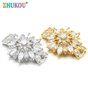 Σύνδεσμος 21*29 mm υψηλής ποιότητας Cubic Zirconia CZ Flower Pendants, Μικτό χρώμα, τρύπα: 1,5 mm, Μοντέλο: VS188