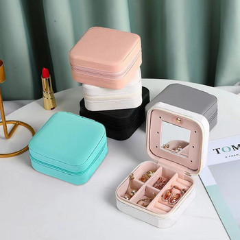 Portable Jewelry Box Organizer Βιτρίνα κοσμημάτων με καθρέφτη PU Δερμάτινο κουτί αποθήκευσης Σκουλαρίκι Δαχτυλίδι κολιέ κοσμήματα Organizer