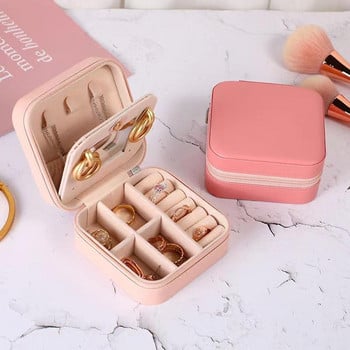 Portable Jewelry Box Organizer Βιτρίνα κοσμημάτων με καθρέφτη PU Δερμάτινο κουτί αποθήκευσης Σκουλαρίκι Δαχτυλίδι κολιέ κοσμήματα Organizer