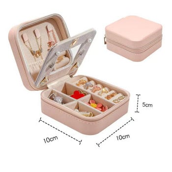 Portable Jewelry Box Organizer Βιτρίνα κοσμημάτων με καθρέφτη PU Δερμάτινο κουτί αποθήκευσης Σκουλαρίκι Δαχτυλίδι κολιέ κοσμήματα Organizer