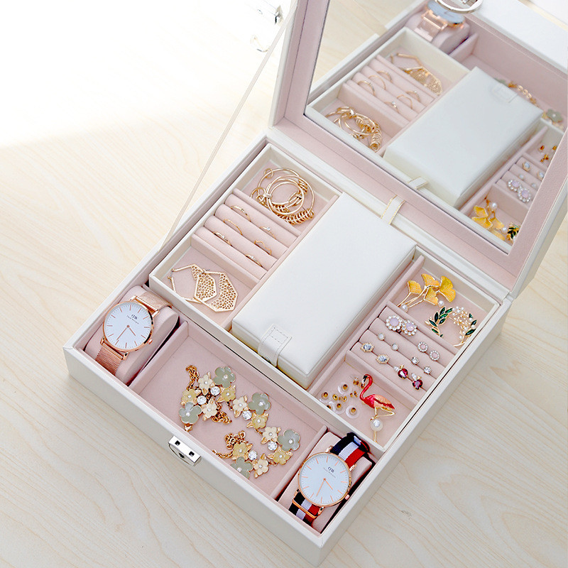 Papuošalų dėžutė Užrakinta papuošalų karstas Nešiojamas makiažo organizatorius Grožio kelionių dėžutės karolių laikiklis Dovanų didelės talpos pakuotė