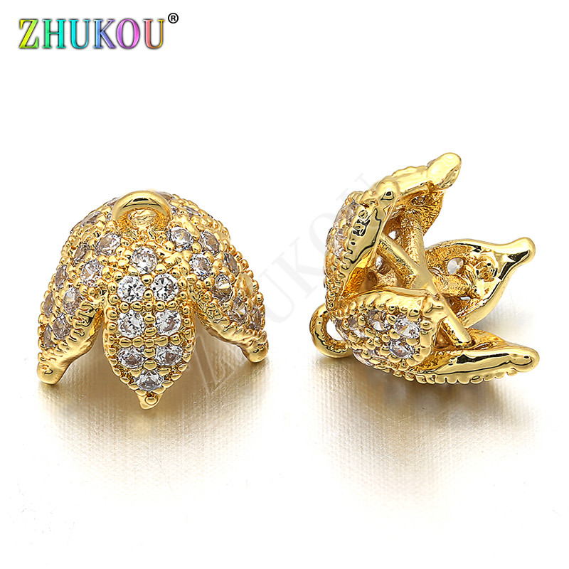 ZHUKOU 1db 9mm-es sárgaréz cirkónia bojtsapkás medálbűve, vegyes szín, furat: 1 mm, modell: VM11