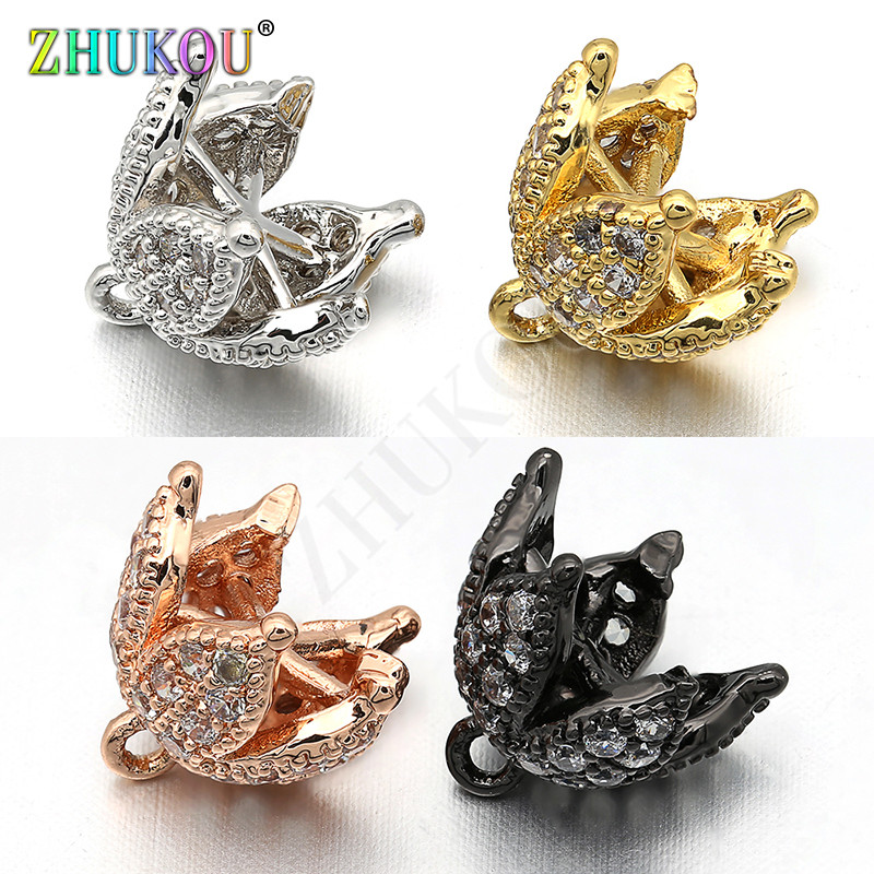ZHUKOU 1db 9mm-es sárgaréz cirkónia bojtsapkás medálbűve, vegyes szín, furat: 1 mm, modell: VM11