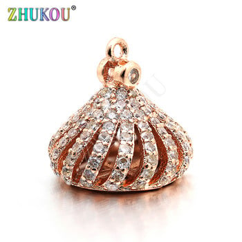 14*13mm Ορειχάλκινο υψηλής ποιότητας Cubic Zirconia Tassel Caps Connector Charms, Μικτό χρώμα, Τρύπα: 1mm, Μοντέλο:VM19