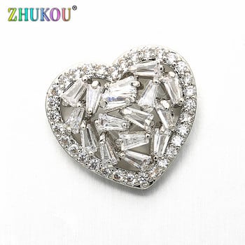 15*16mm Brass Micro Pave Cubic Zirconia Heart Charms Connectors for Diy Jewelry Findings, Μικτό χρώμα, Μοντέλο: VS219