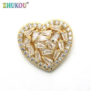 15*16mm Brass Micro Pave Cubic Zirconia Heart Charms Connectors for Diy Jewelry Findings, Μικτό χρώμα, Μοντέλο: VS219