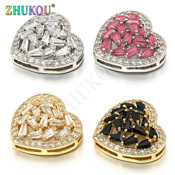 15*16mm Brass Micro Pave Cubic Zirconia Heart Charms Connectors for Diy Jewelry Findings, Μικτό χρώμα, Μοντέλο: VS219