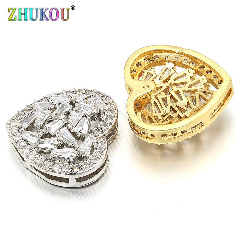 15 * 16 mm-es sárgaréz Micro Pave cirkónia szívbűbáj csatlakozók barkács ékszerleletekhez, vegyes szín, modell: VS219