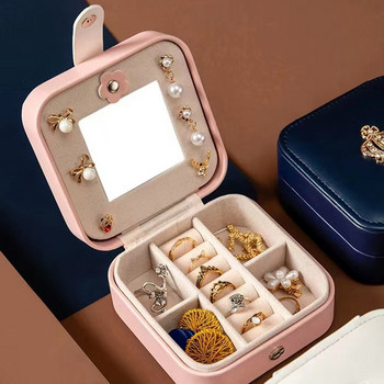 Jewelry Box Φορητό Δερμάτινο Jewelry Organizer Box Display Κιβώτια κοσμημάτων ταξιδιού με δερμάτινη θήκη για σκουλαρίκι αποθήκευσης καθρέφτη