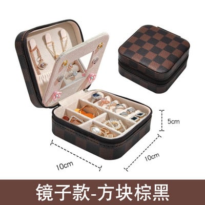 Ékszerdoboz Hordozható bőr ékszertartó doboz kijelző Utazási ékszer tok dobozok tükörrel bőr tároló fülbevaló tartóval