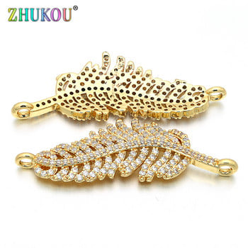 Σύνδεσμοι 15*42 mm Brass Cubic Zirconia Leaf Charms for Diy Jewelry Findings, Τρύπα: 1,5 mm, Μοντέλο: VS115