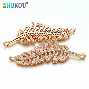 Σύνδεσμοι 15*42 mm Brass Cubic Zirconia Leaf Charms for Diy Jewelry Findings, Τρύπα: 1,5 mm, Μοντέλο: VS115