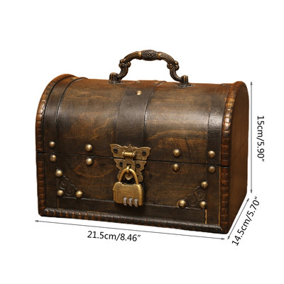 Retro elegantna drvena gusarska kutija za pohranu nakita s bravom Vintage škrinja s blagom za drveni organizator Dekoracija doma