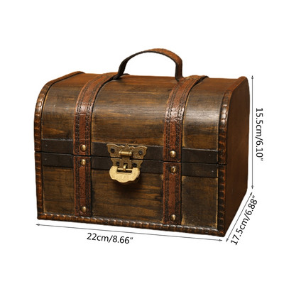 Retro elegantna drvena gusarska kutija za pohranu nakita s bravom Vintage škrinja s blagom za drveni organizator Dekoracija doma
