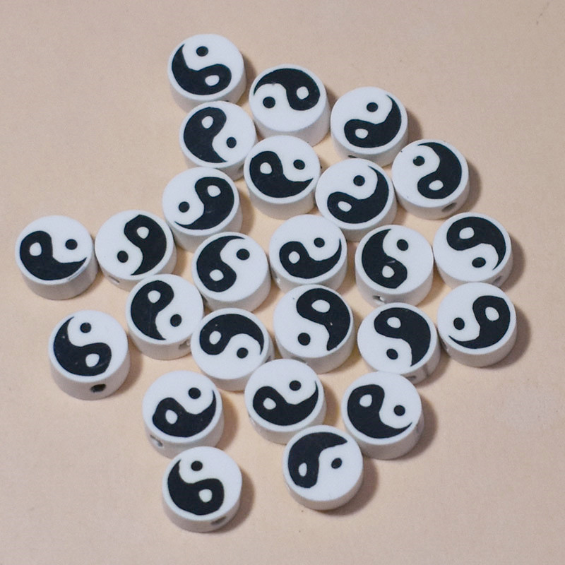 10mm50/100/200 buc/lot Ying Yang margele de față margele de argilă polimerică margele distanțatoare libere pentru fabricarea de bijuterii accesorii pentru brățari