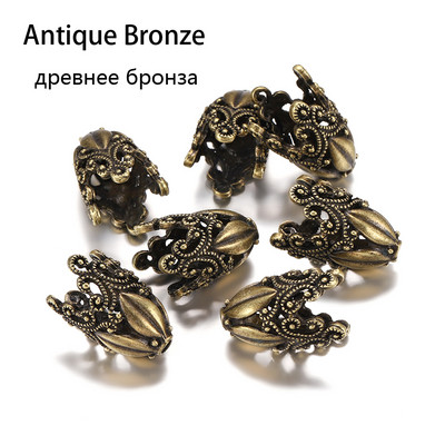 2db/tétel Antik bronz üreges virágos gyöngyvégsapkák ezüst arany távtartó különálló gyöngysapka barkács ékszerekhez, keresési kiegészítőkhöz