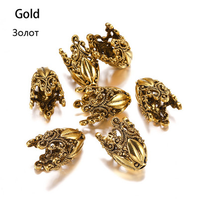 2db/tétel Antik bronz üreges virágos gyöngyvégsapkák ezüst arany távtartó különálló gyöngysapka barkács ékszerekhez, keresési kiegészítőkhöz