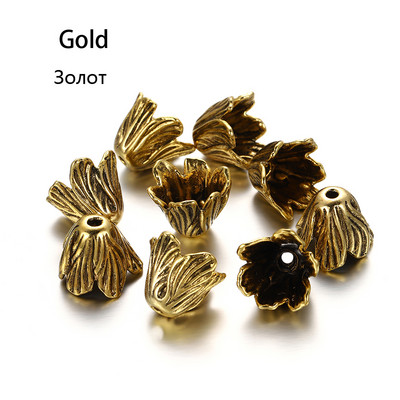 2db/tétel Antik bronz üreges virágos gyöngyvégsapkák ezüst arany távtartó különálló gyöngysapka barkács ékszerekhez, keresési kiegészítőkhöz