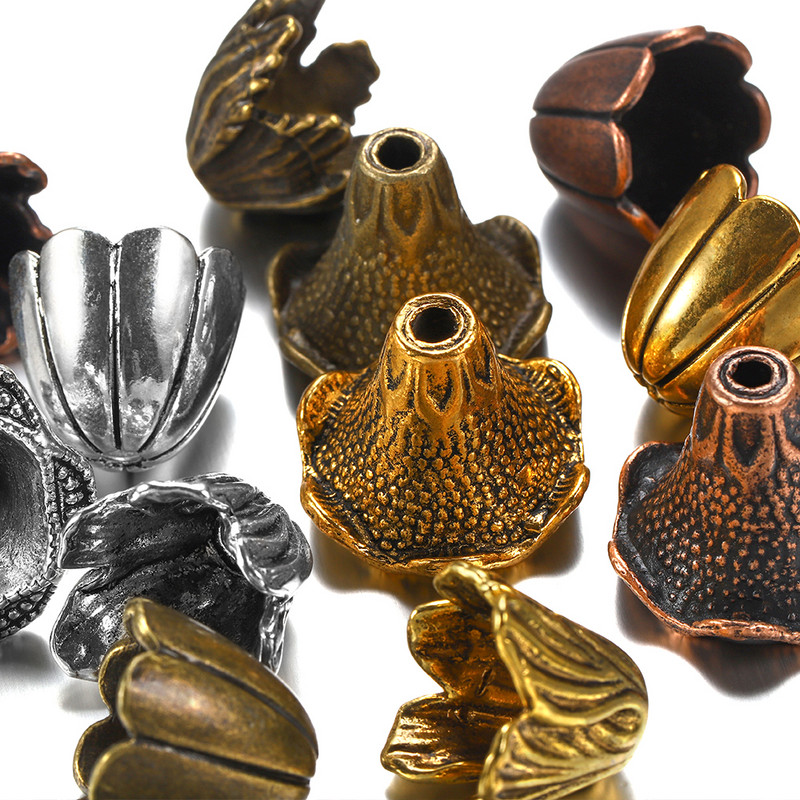 2db/tétel Antik bronz üreges virágos gyöngyvégsapkák ezüst arany távtartó különálló gyöngysapka barkács ékszerekhez, keresési kiegészítőkhöz