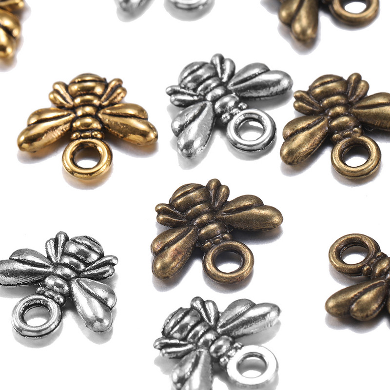 40db/tétel 10x11mm tibeti bevonatú medálok Bee Charms medálgyöngyök nyaklánchoz karkötő fülbevaló ékszer készítés