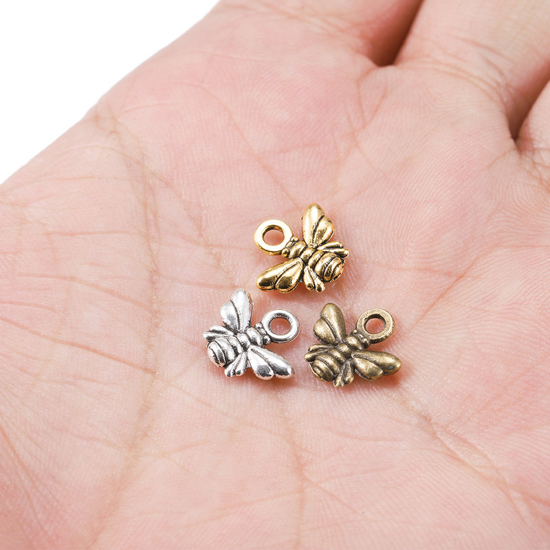 40db/tétel 10x11mm tibeti bevonatú medálok Bee Charms medálgyöngyök nyaklánchoz karkötő fülbevaló ékszer készítés