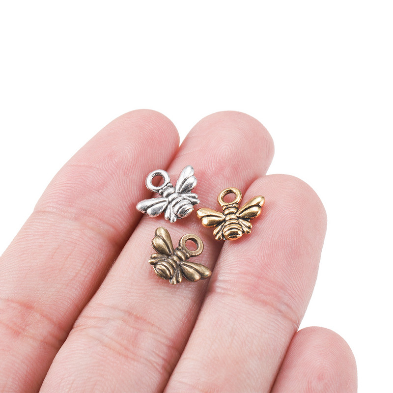 40db/tétel 10x11mm tibeti bevonatú medálok Bee Charms medálgyöngyök nyaklánchoz karkötő fülbevaló ékszer készítés