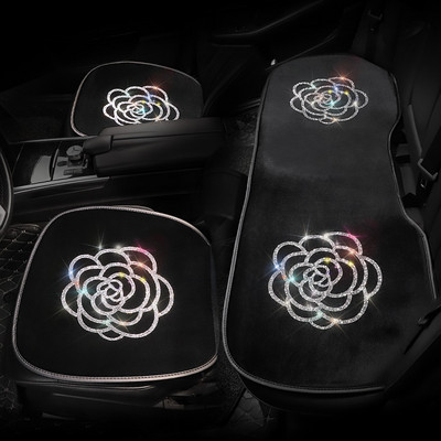 Goddess autósülés párna plüss kis háromrészes Camellia Hot Drilling kreatív autósülés párnahuzat dísz