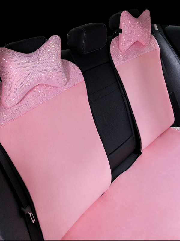 Rožiniai cirkonio pliušiniai „Four Seasons“ universalūs automobilio sėdynės pagalvėlės užvalkalai automobilio interjero priedai