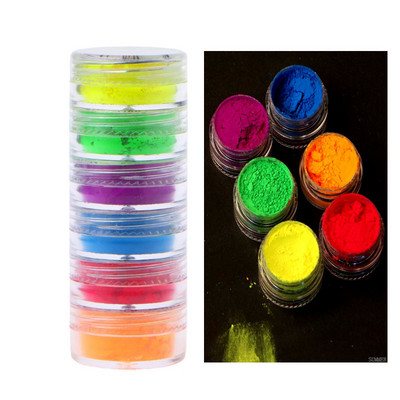 Неонов фосфорен пигмент Комплект прах Перлена слюда на прах Флуоресцентен блясък за нокти Епоксидна смола Багрило Перлен пигмент DIY Jewelry Craf